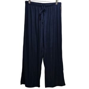 BCBGMaxazria Women Navy Blue Elastic Waist w/Tie Poly Pajama Bottom Pants Size L